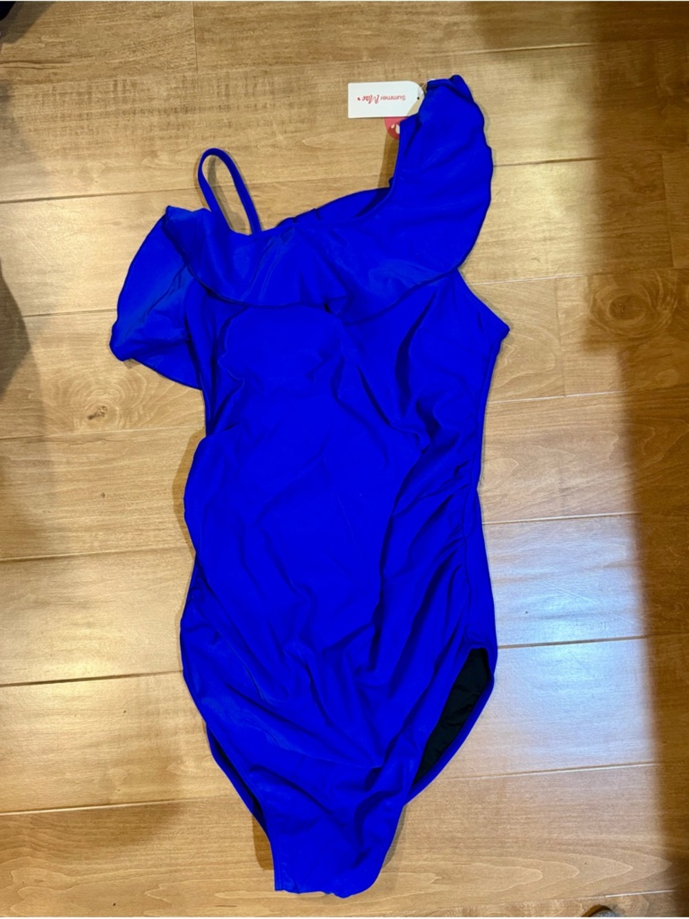 NWT Royal Blue One-Shoulder Ruffle One-Piece Swimsuit